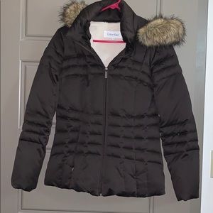 Brown Puffer Coat with (removable) Faux Fur Hood